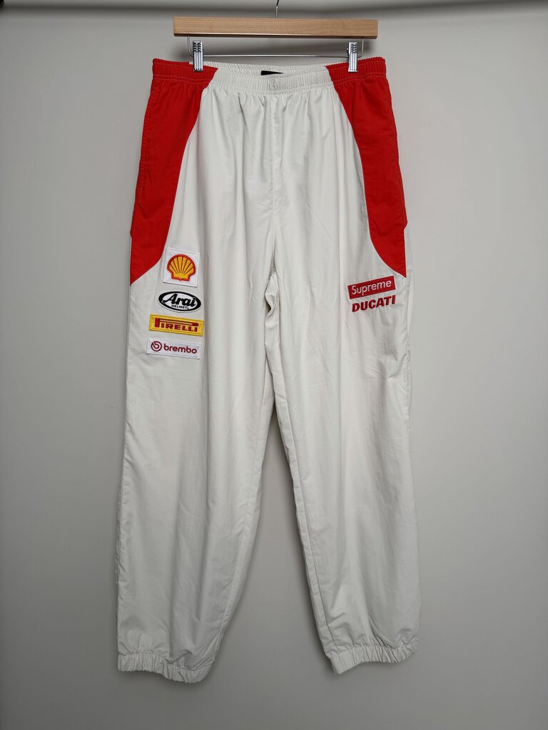 Preowned Supreme White Red Ducati Nylon Track Pant Jogger size L