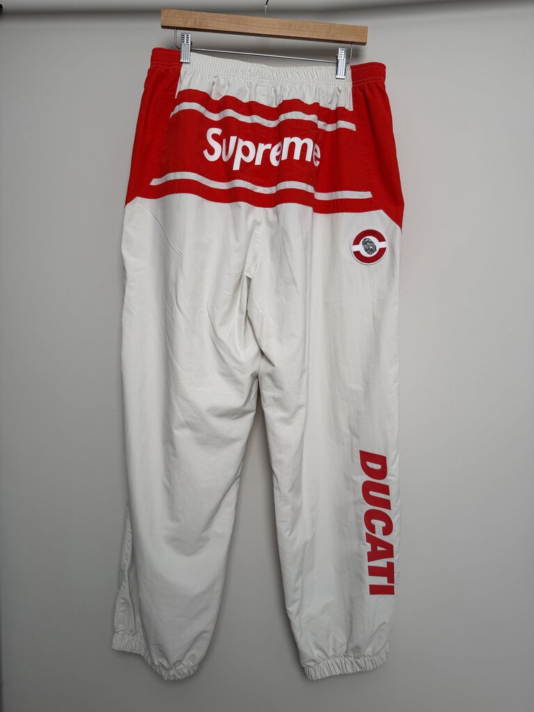 Preowned Supreme White Red Ducati Nylon Track Pant Jogger size L
