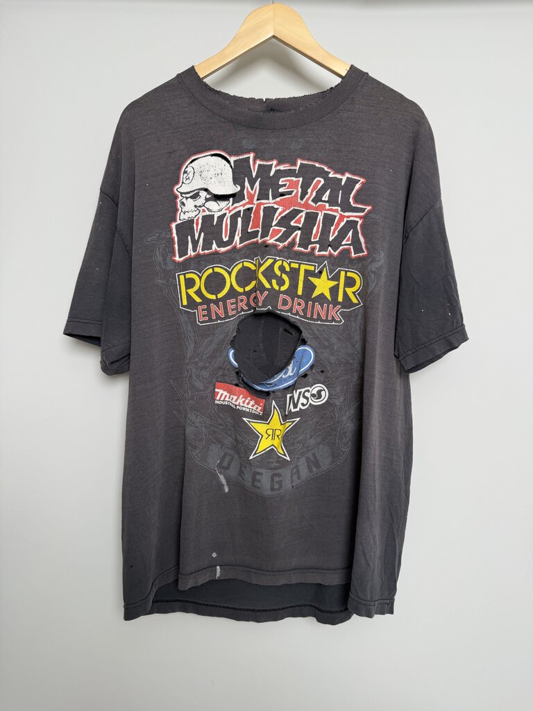 90s Metal Mulish Rockstar Distressed Black Tee size XL