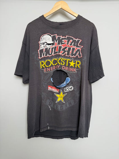 90s Metal Mulish Rockstar Distressed Black Tee size XL