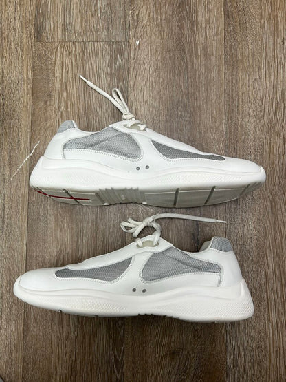 Preowned Prada Americas Cups White Grey Size 9.5 (11.5M)
