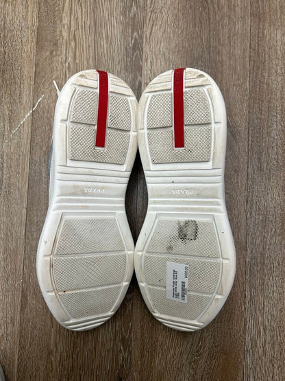Preowned Prada Americas Cups White Grey Size 9.5 (11.5M)