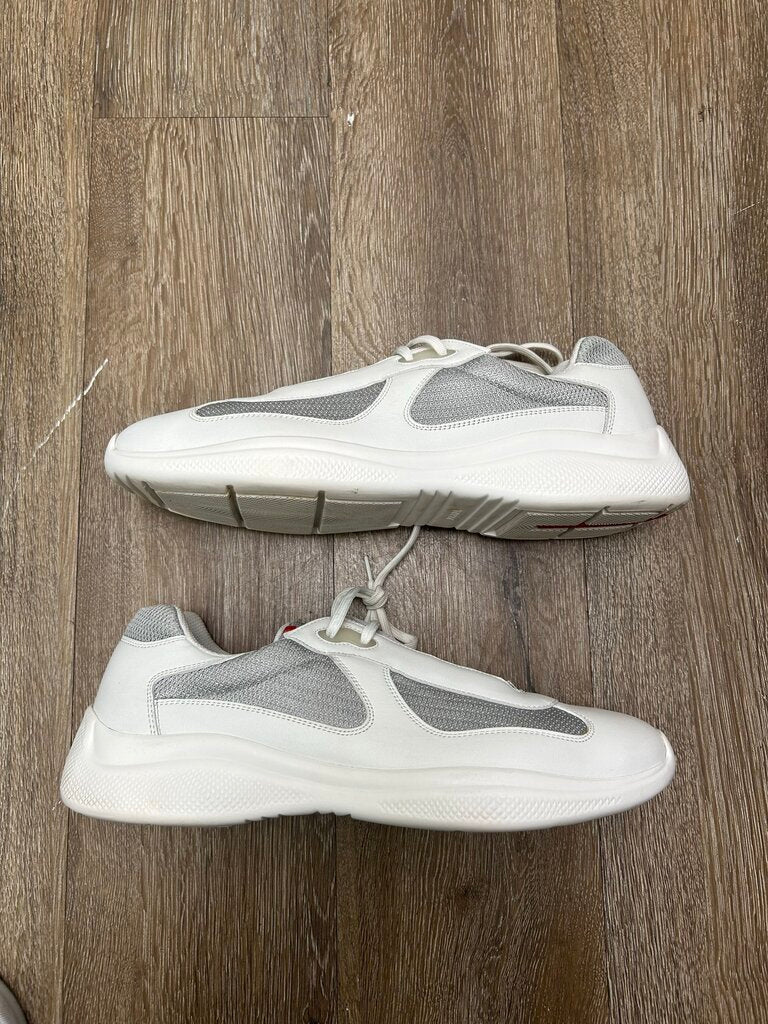 Preowned Prada Americas Cups White Grey Size 9.5 (11.5M)