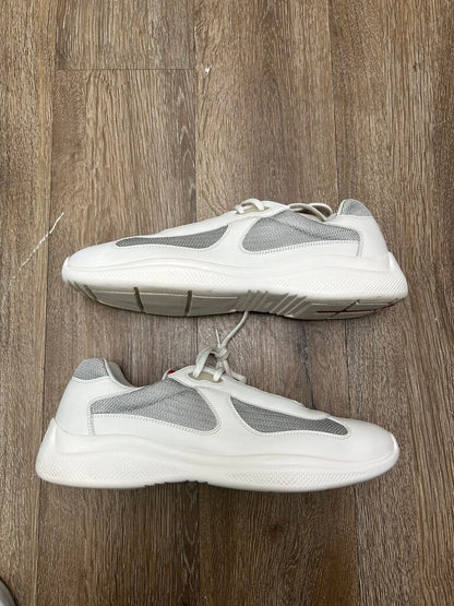 Preowned Prada Americas Cups White Grey Size 9.5 (11.5M)
