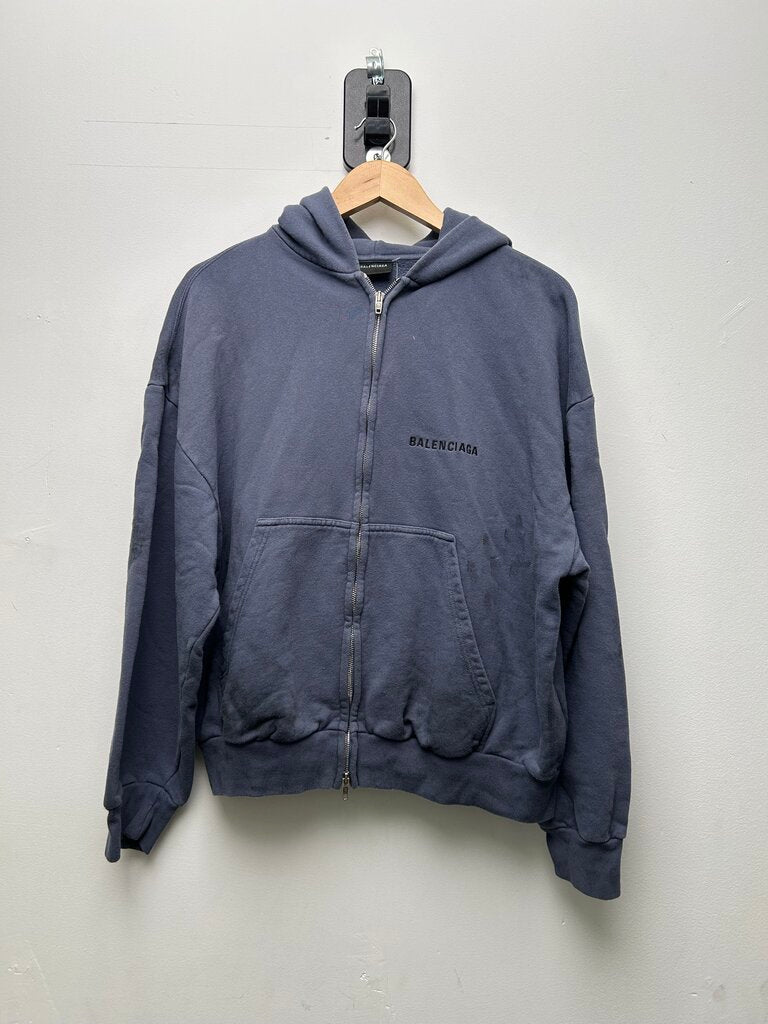Preowned Balenciaga Blue Distressed Zip Size Small