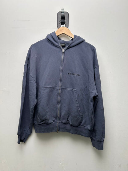 Preowned Balenciaga Blue Distressed Zip Size Small