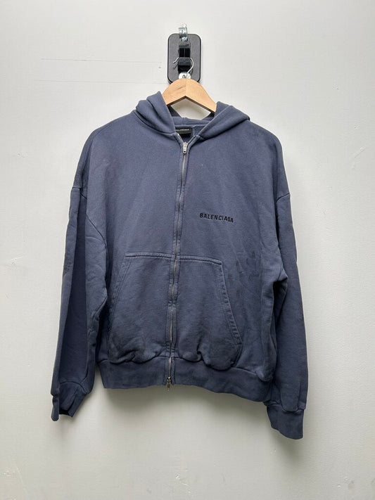 Preowned Balenciaga Blue Distressed Zip Size Small