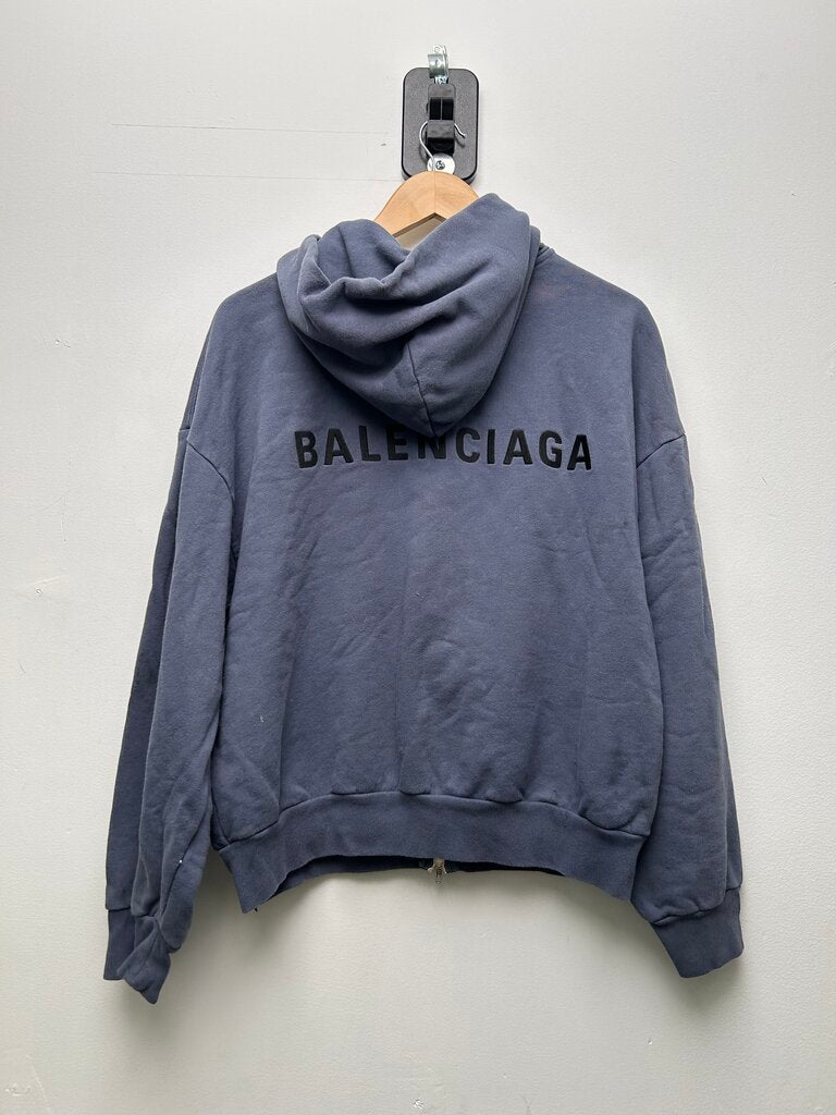 Preowned Balenciaga Blue Distressed Zip Size Small