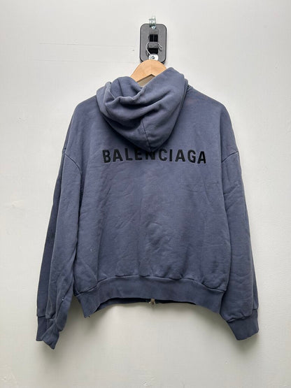 Preowned Balenciaga Blue Distressed Zip Size Small