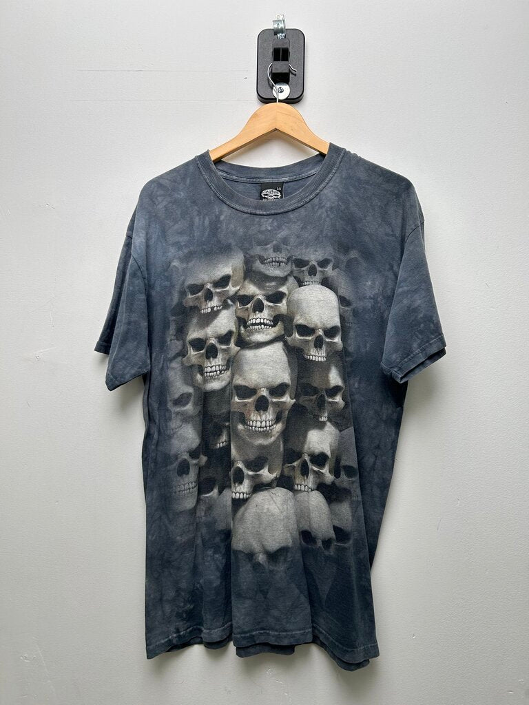 2000's Skulbone Print Tie Dye Grey Tee sz.L