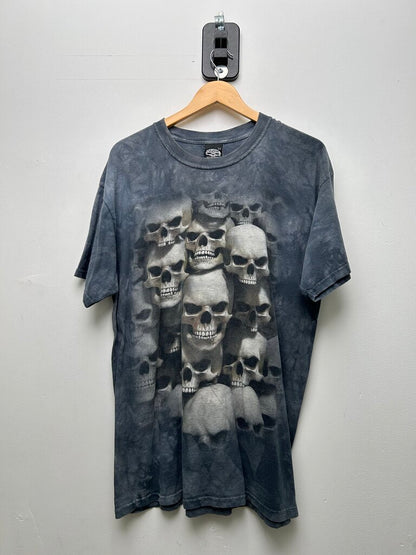 2000's Skulbone Print Tie Dye Grey Tee sz.L