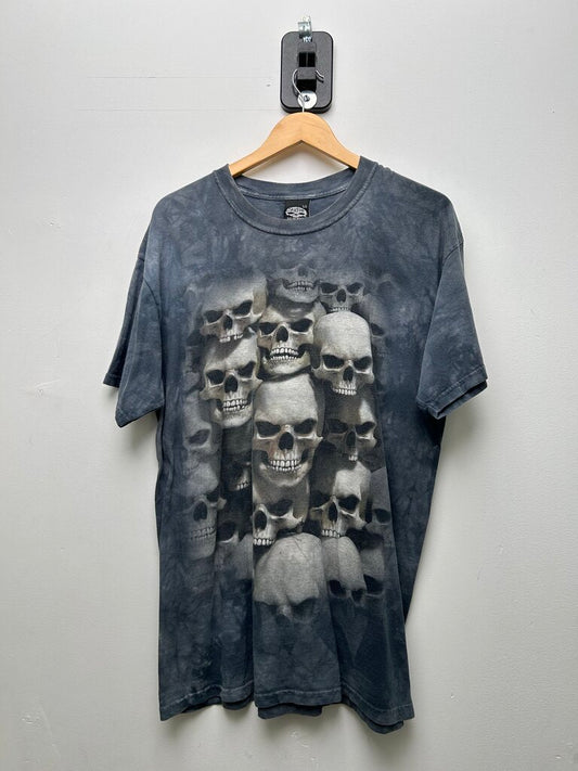 2000's Skulbone Print Tie Dye Grey Tee sz.L