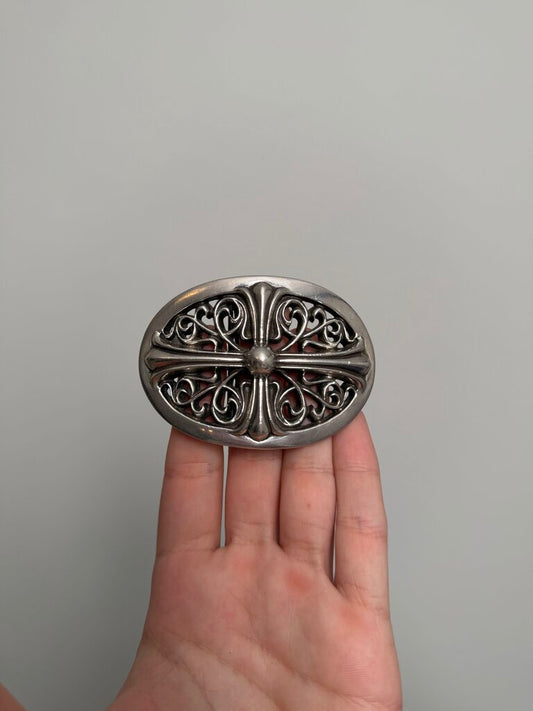 Preowned Chrome Heart Oval Buckle