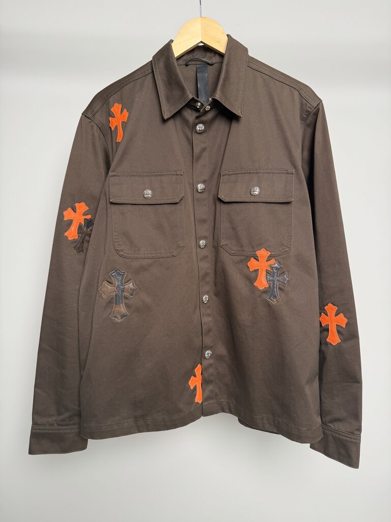 Preowned Chrome Heart Leather Cross Brown Work Jacket size L