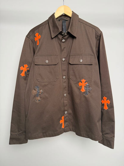 Preowned Chrome Heart Leather Cross Brown Work Jacket size L