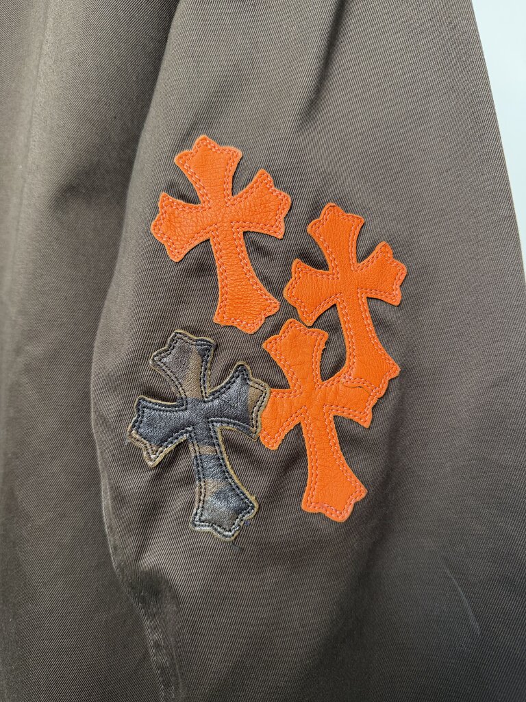 Preowned Chrome Heart Leather Cross Brown Work Jacket size L