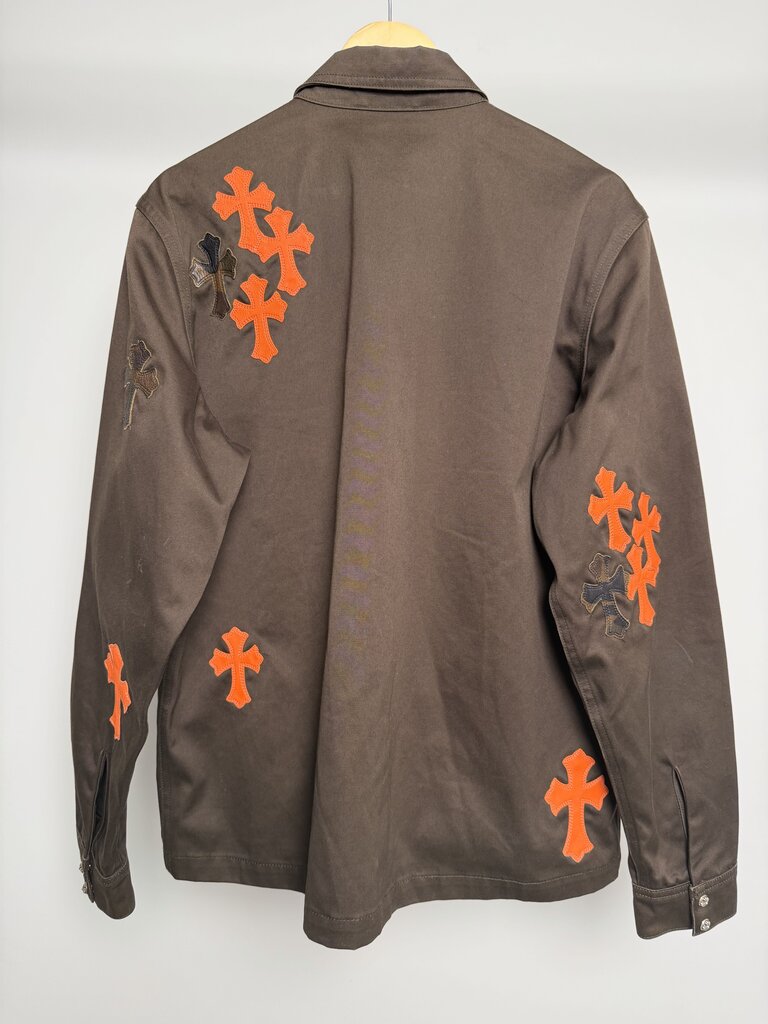 Preowned Chrome Heart Leather Cross Brown Work Jacket size L