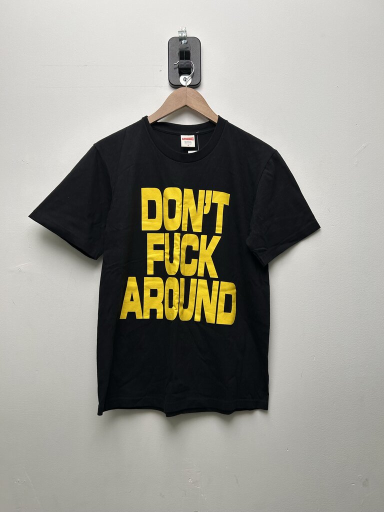 Preowned Supreme Black Yellow Don't Fuck Around Tee Size Small