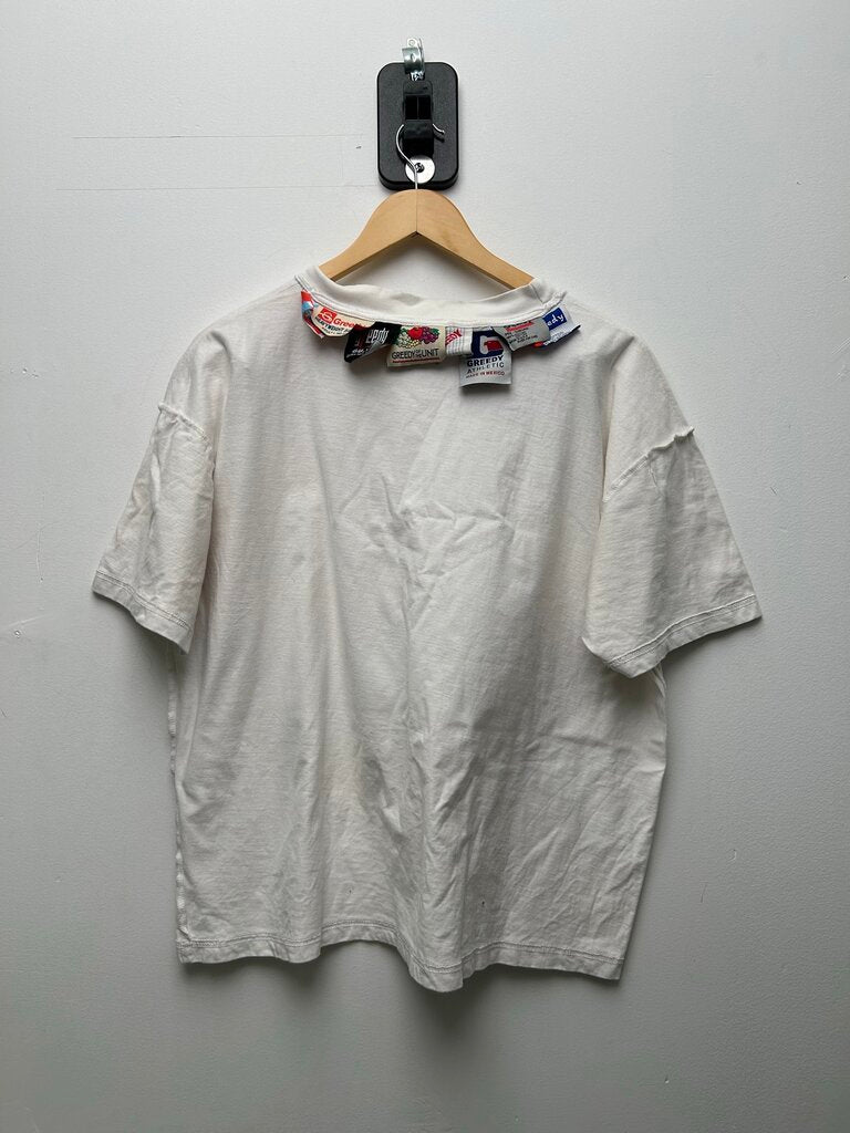 Preowned Greedy Unit Multi tag White Tee Size Large