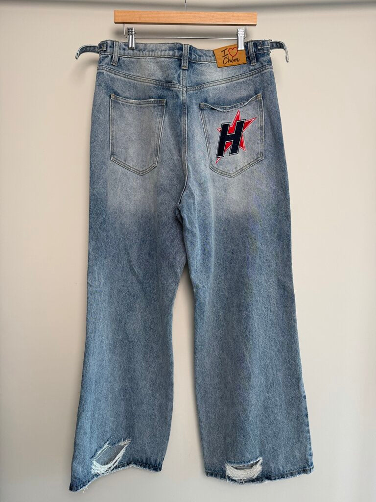 Pre-Owned HMDD Indigo Wash Distressed Denim Sz. XL