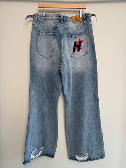Pre-Owned HMDD Indigo Wash Distressed Denim Sz. XL