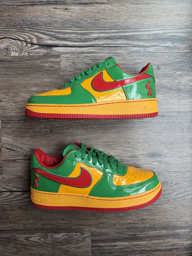 Preowned Nike AF1 Yachty Patent Green Yellow Red size 10