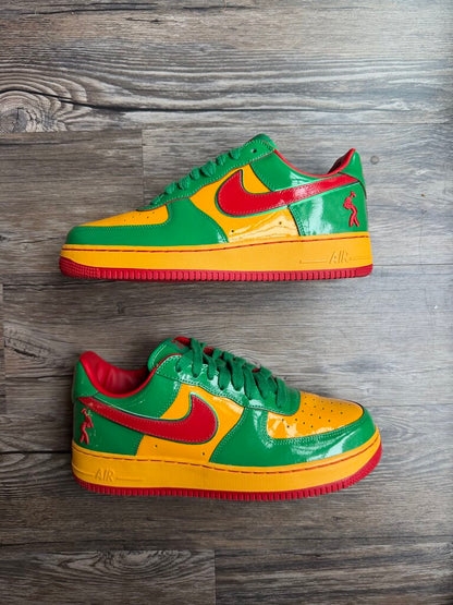 Preowned Nike AF1 Yachty Patent Green Yellow Red size 10