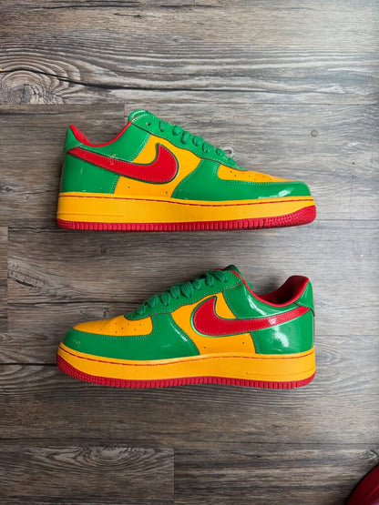 Preowned Nike AF1 Yachty Patent Green Yellow Red size 10