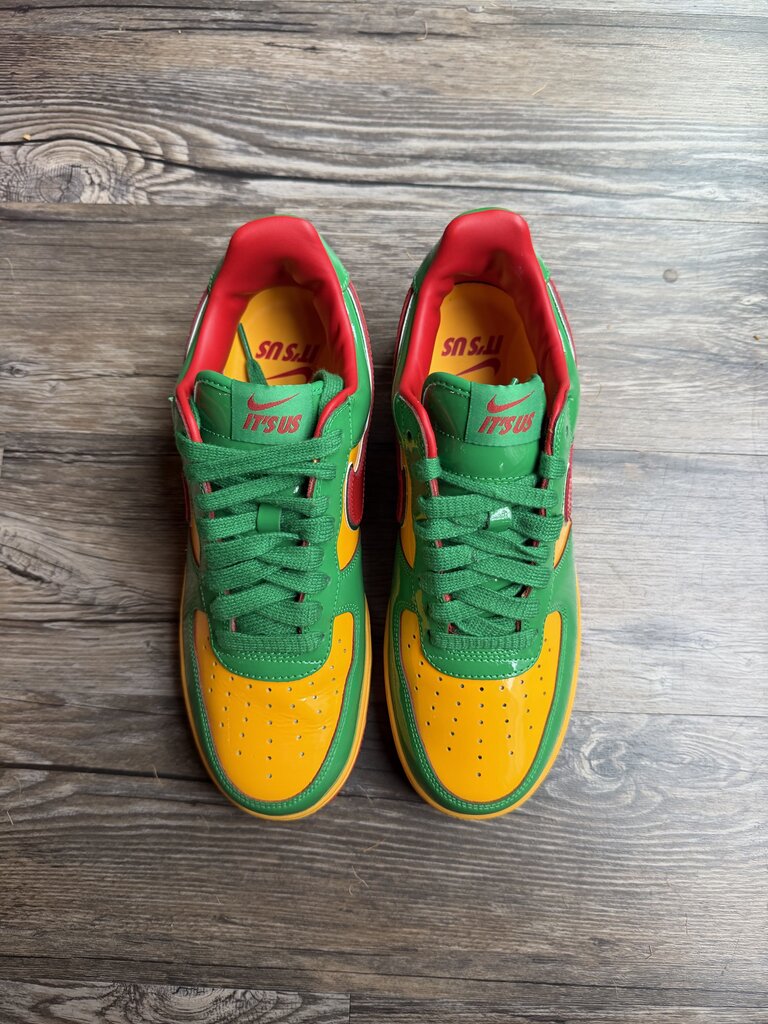 Preowned Nike AF1 Yachty Patent Green Yellow Red size 10