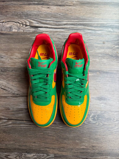 Preowned Nike AF1 Yachty Patent Green Yellow Red size 10