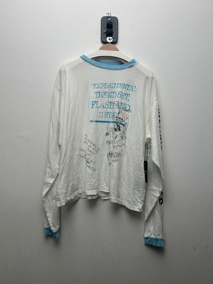 New HMDD Gratuity Ringer White Blue Long Sleeve Size Medium