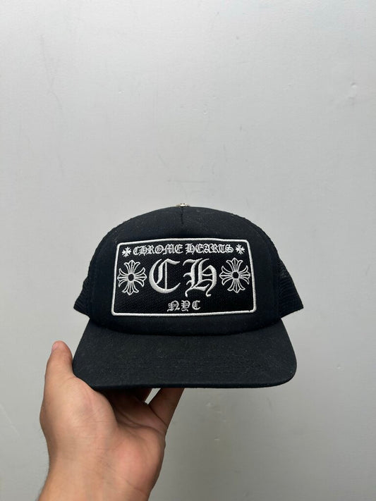 Preowned Chrome Hearts Black CH NYC Hat