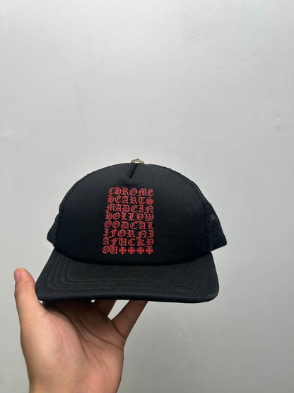 Preowned Chrome Hearts Black Red Hollywood Vertical Logo Hat