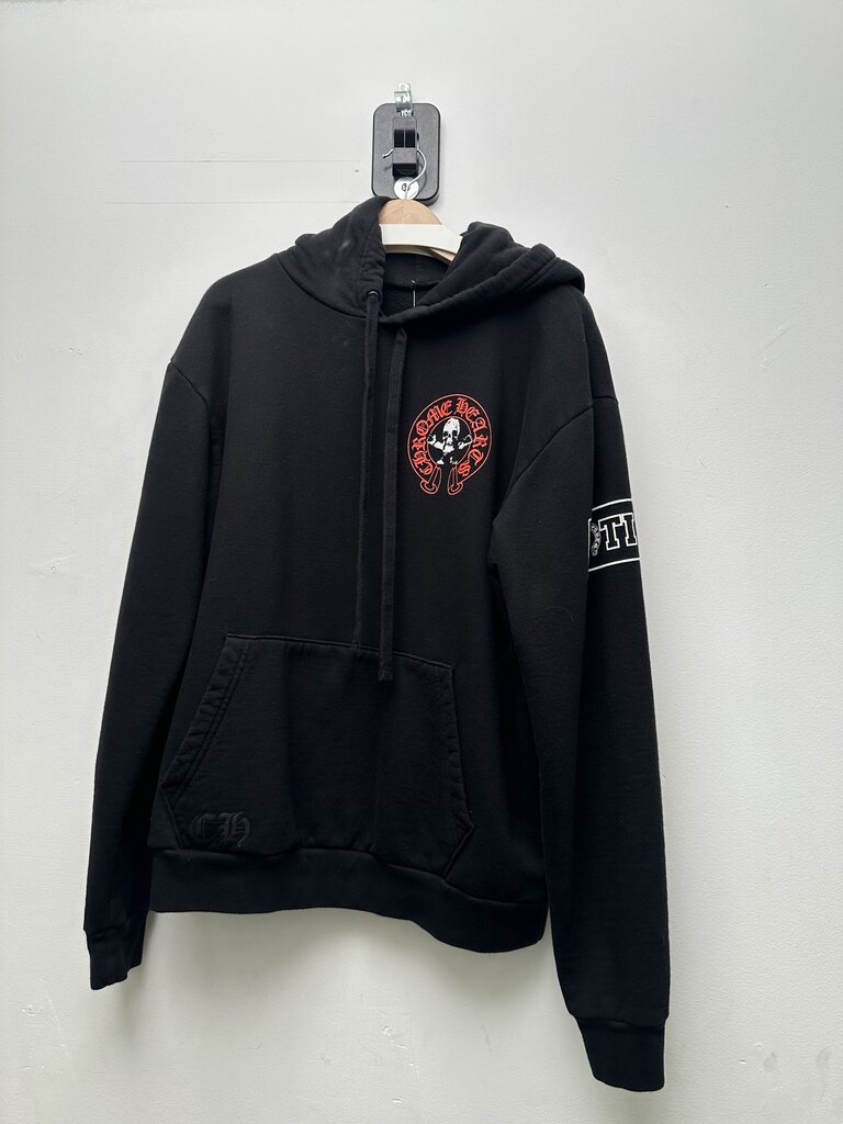 Preowned Chrome Hearts FOTI WWW Pink Horseshoe Black Pullover Hoodie sz.M