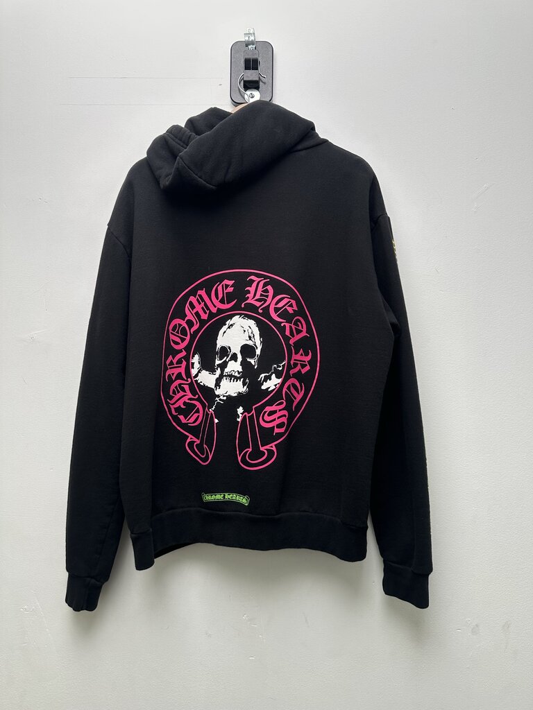 Preowned Chrome Hearts FOTI WWW Pink Horseshoe Black Pullover Hoodie sz.M