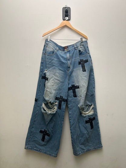 Preowned Bottega Desires Black Cross Patch Lightwash Denim Size 36