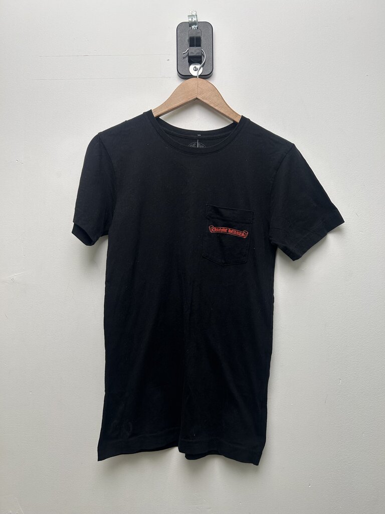 Preowned Chrome Hearts Black Horseshoe Red Scroll Black Tee sz.S