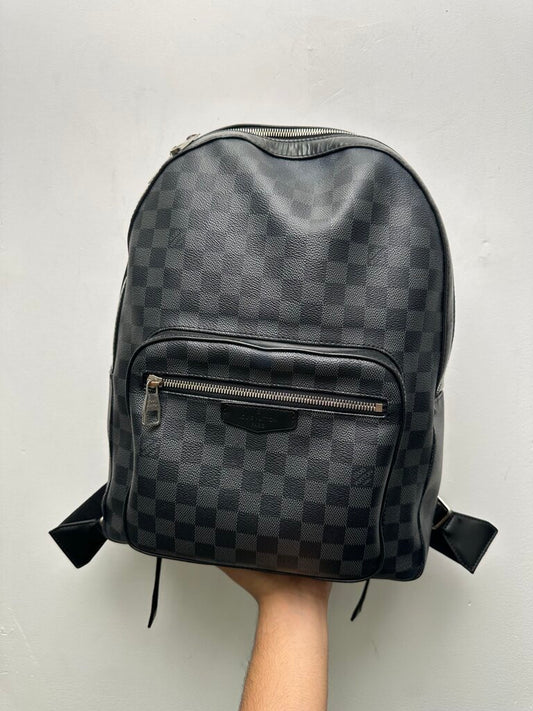 Preowned Louis Vuitton Black Leather Damier Bookbag