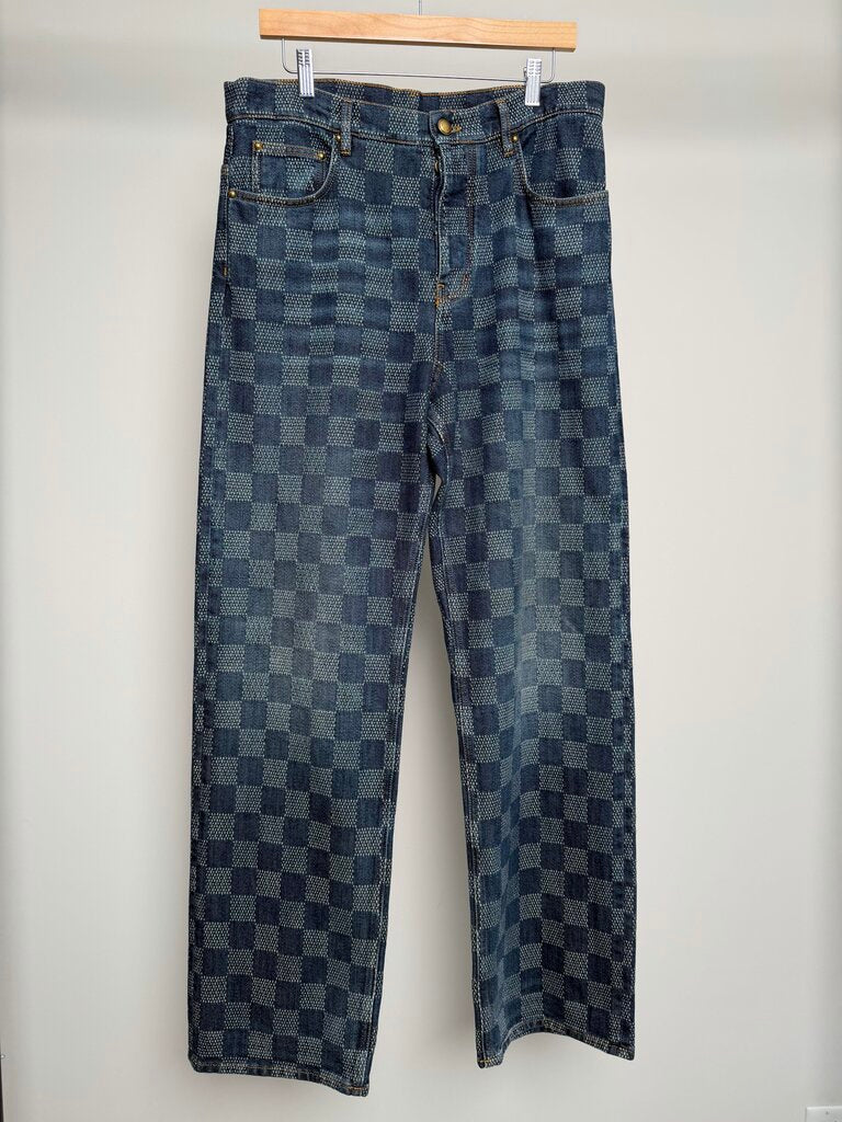 Preowned Louis Vuitton Damier Navy Denim Jeans size 30