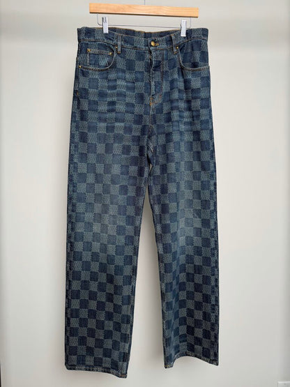 Preowned Louis Vuitton Damier Navy Denim Jeans size 30