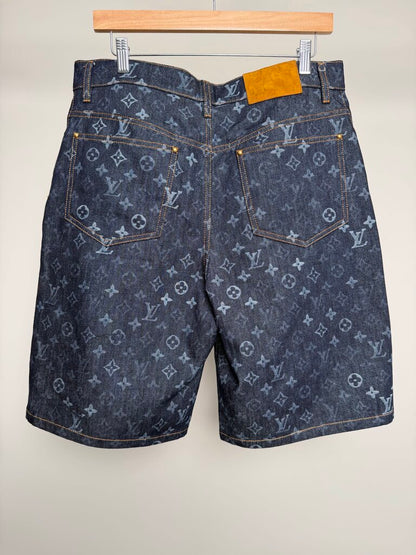 Preowned Louis Vuitton Monogram Faded Logo Denim Shorts size 30
