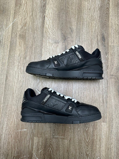 Preowned Louis Vuitton White Laces Black Monogram Leather Trainers sz.9.5LV(11.5M)
