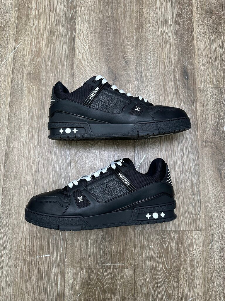 Preowned Louis Vuitton White Laces Black Monogram Leather Trainers sz.9.5LV(11.5M)