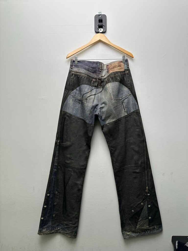 Preowned Acne Studios Leather Chaps Printed Jeans Blue sz.EU48(32-34)