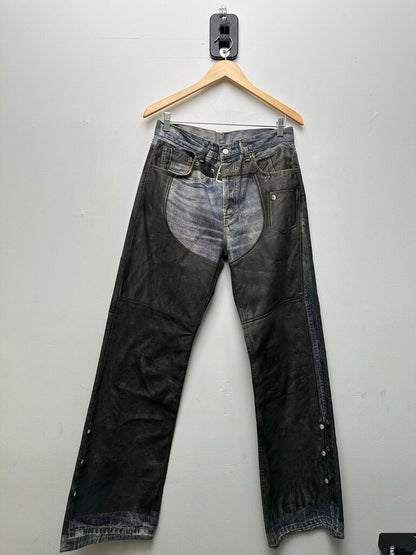 Preowned Acne Studios Leather Chaps Printed Jeans Blue sz.EU48(32-34)