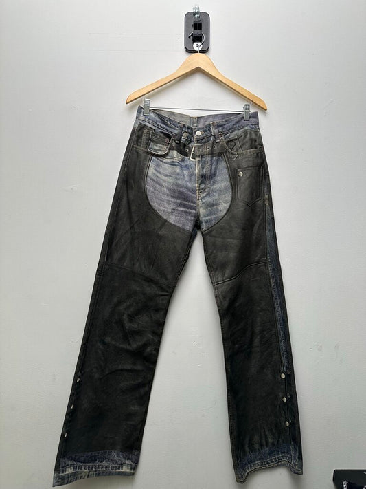 Preowned Acne Studios Leather Chaps Printed Jeans Blue sz.EU48(32-34)