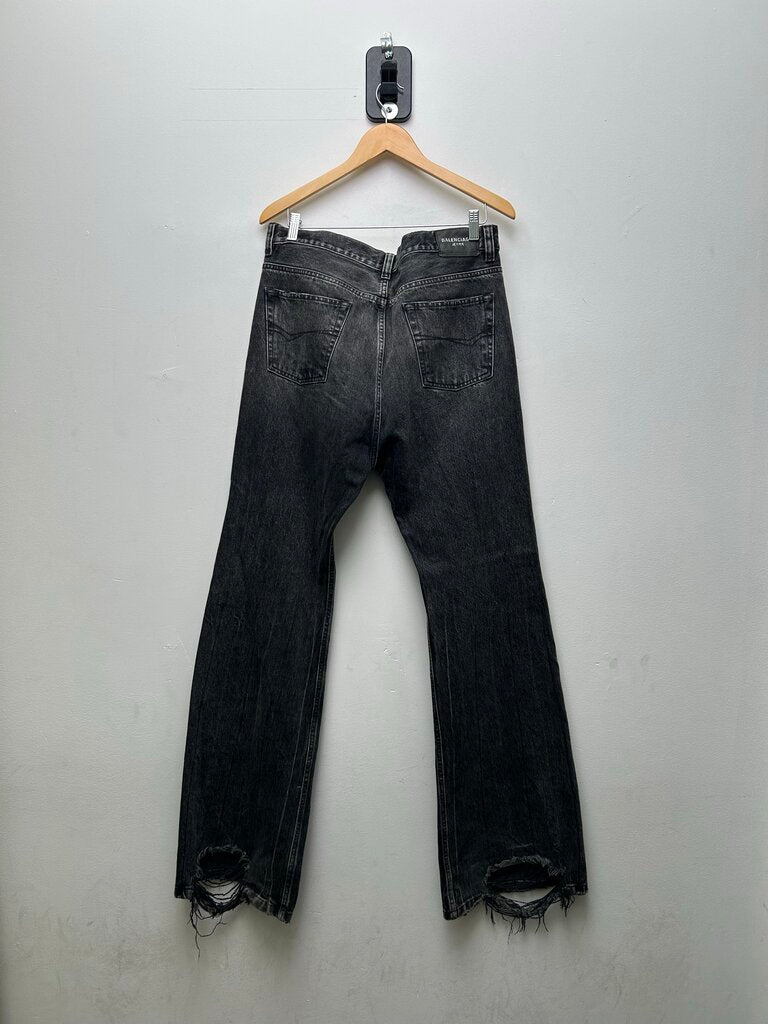 Preowned Balenciaga Lost Tape Distressed Black Flare Denim sz.M(34-36)