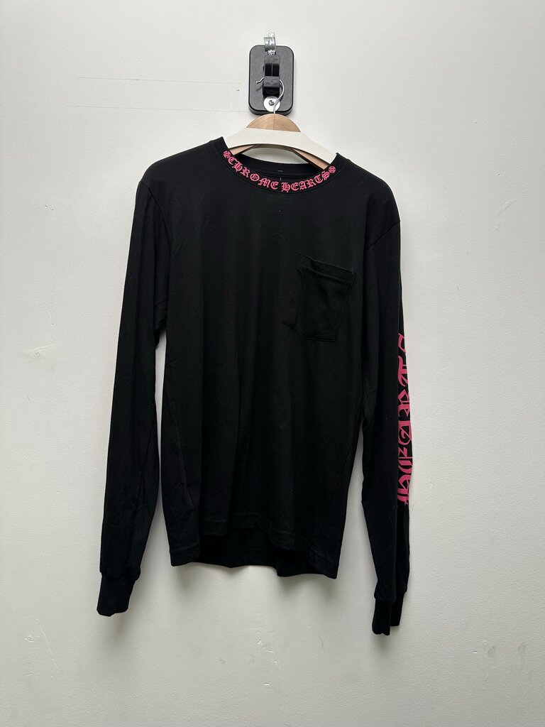 Preowned Chrome Hearts Pink Neck Logo Black Longsleeve sz.M