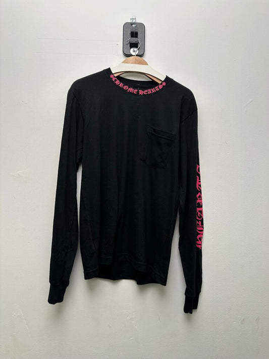 Preowned Chrome Hearts Pink Neck Logo Black Longsleeve sz.M