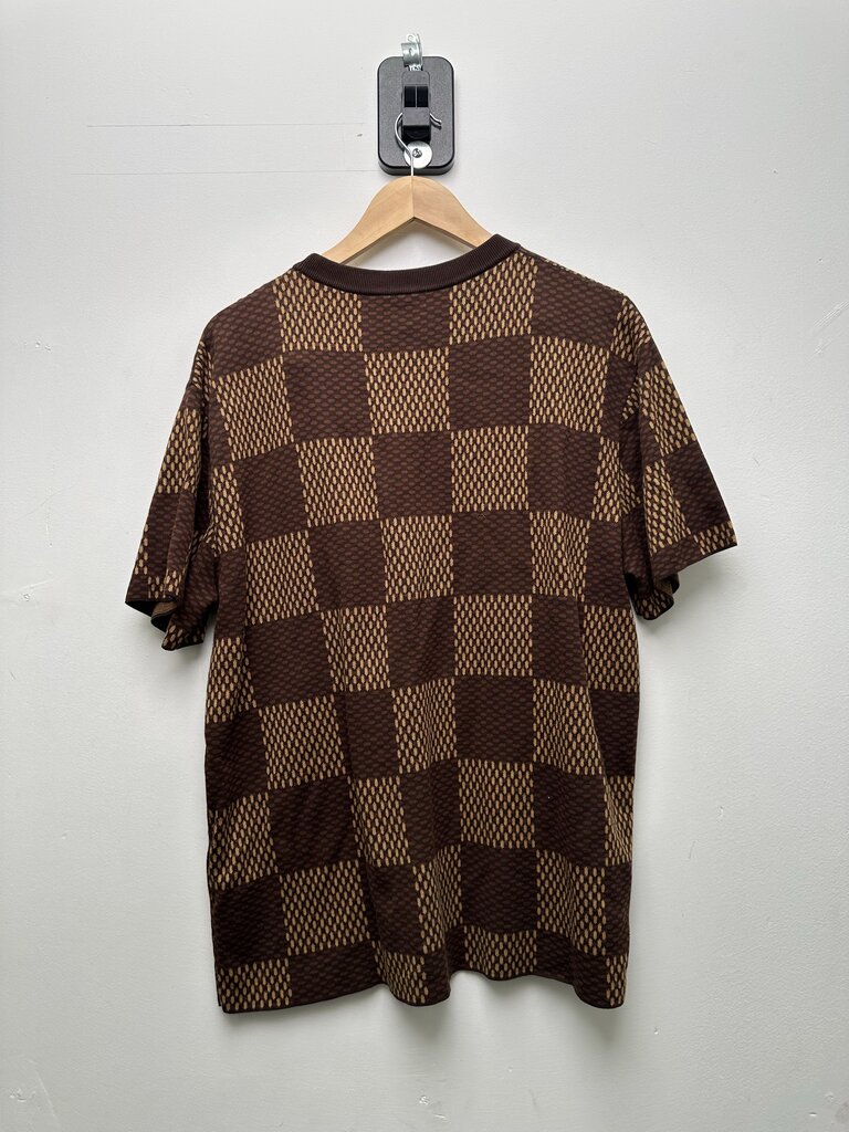 Preowned Louis Vuitton Brown Damier LV Rhinestone Tee Sz.Medium